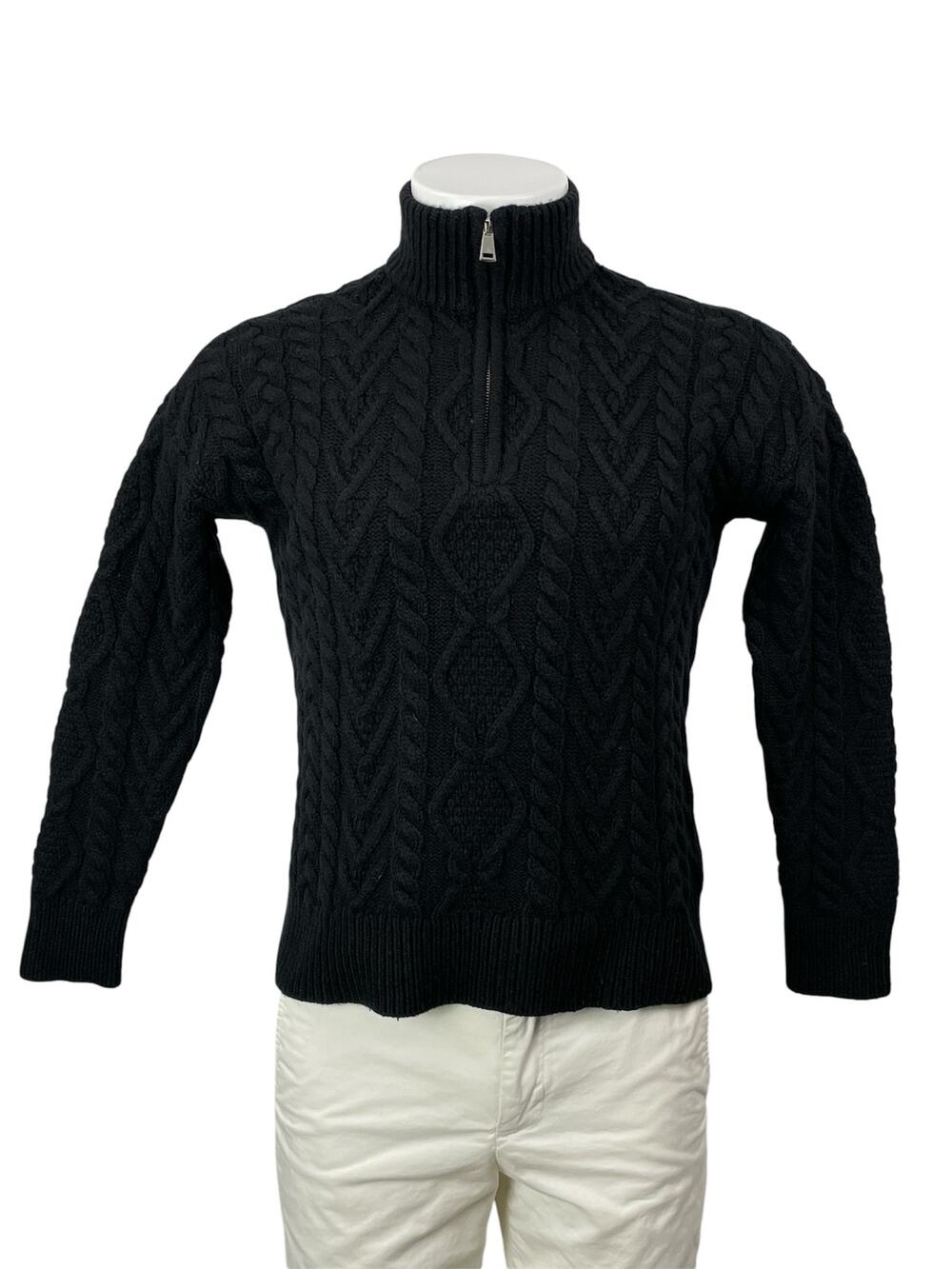 Lauren Ralph Lauren Mens Black 1/4 Zip Cashmere Turtleneck Cable Knit Sweater S